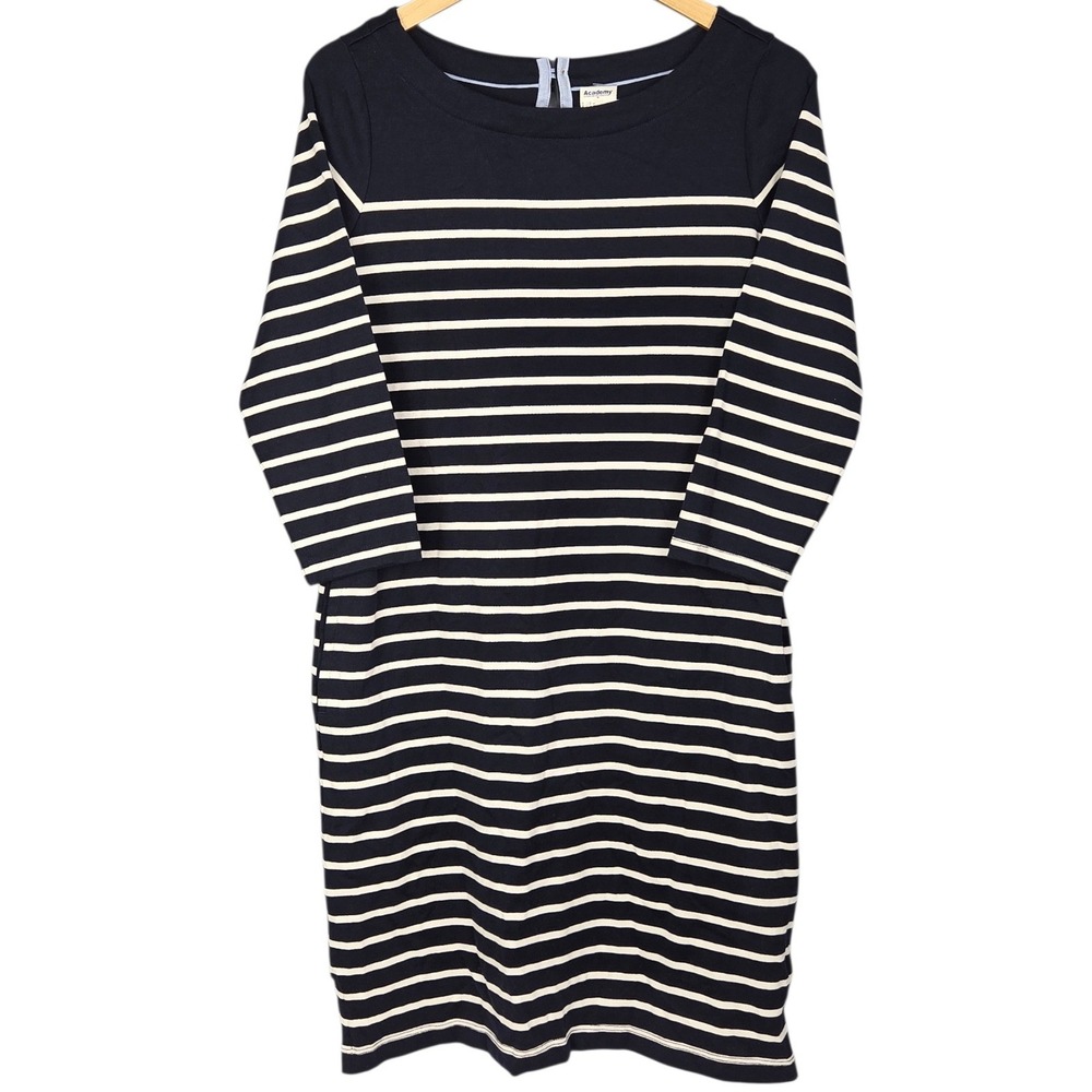 LL Bean Heritage Mariner Dress Women XS Navy White Stripe Stretch Pockets NEW